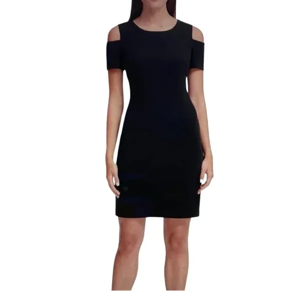 Express | Dresses | Express Cold Shoulder Black Cocktail Dress With Gold  Back Zipper | Poshmark